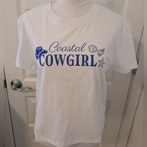 WILDFOX Graphic Tee White and Blue Coastal Cowgirl Size Large NWT